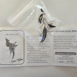 Nolan Miller Black Bird Pin Brooch Black White